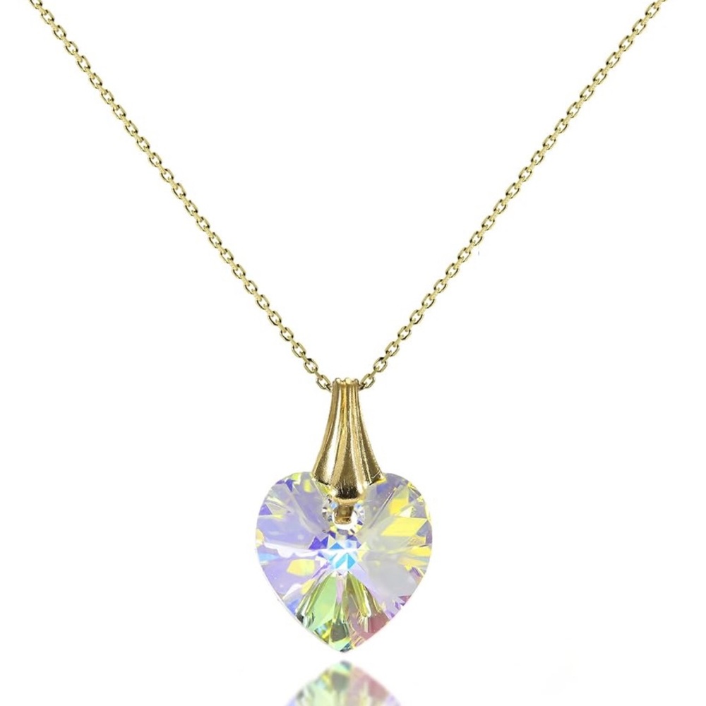 Crystal Heart Pendant (Gold and Aurora Borealis)